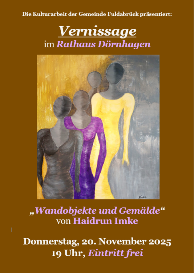 Vernissage - "Wandobjekte und Gemälde" von Haidrun Imke. Donnerstag, 20. November 2025, 19 Uhr, Rathaus Dörnhage. Eintritt frei