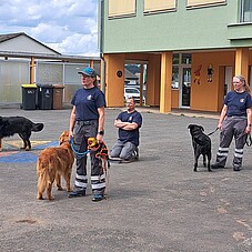 Foto der Hundefürher mit ihren Hunden
