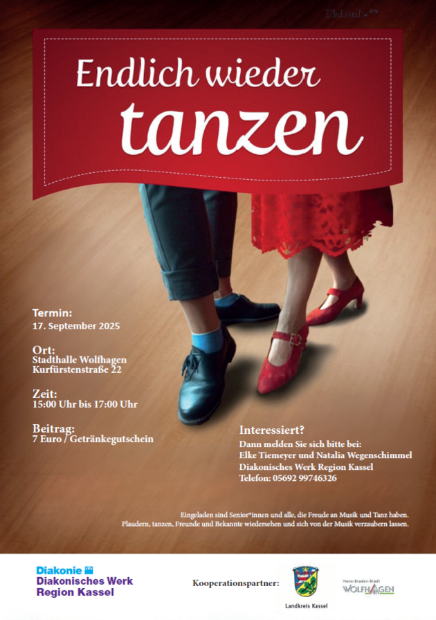 Endlich wieder Tanzen. 17. September 2025, Stadthalle Wolfhagen, Kurfürstenstraße 22. 15 - 17 Uhr. 7 € Eintritt