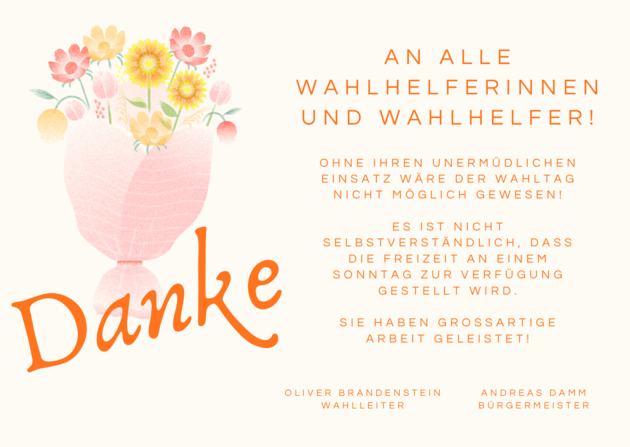 Plakat Danksagung an die Wahlhelfer der Kommunalwahl 2026