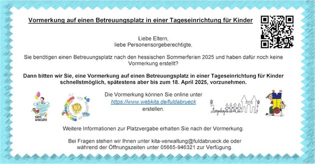 Vormerkung Betreuungsplatz in einer Tageseinrichtung für Kinder