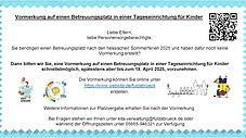 Vormerkung Betreuungsplatz in einer Tageseinrichtung für Kinder