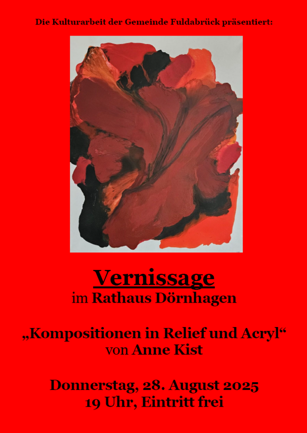 Vernissage " Kompositionen in Relief und Acryl" von Anne Kist. Donnerstag, 28. August 2025, 19 Uhr, Eintritt frei