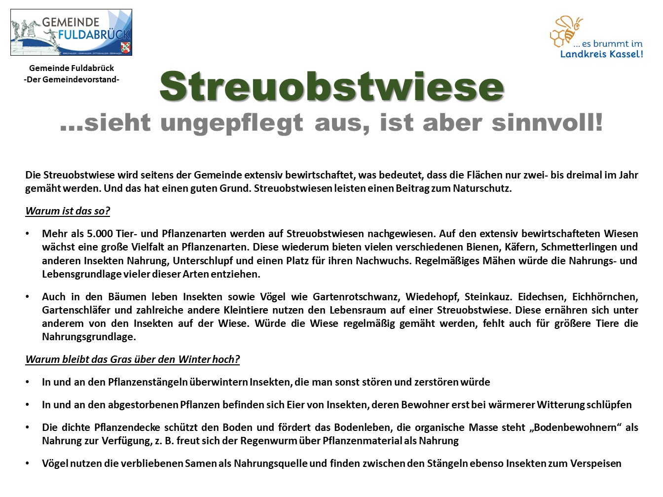 Neue Beschilderung für Blühflächen und Streuobstwiesen